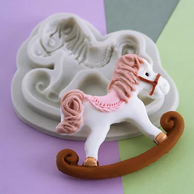 Rocking Horse Silicone Fondant Cake Decor Mold Sugarcraft Chocolate Baking Mould • £3.95