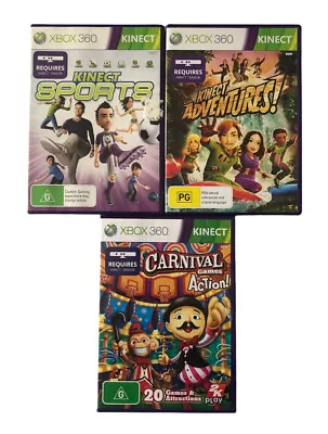 Xbox 360 Kinect Bundle Carnival Adventures Sports PAL Tested & Working AUS • $23.99