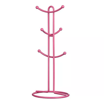 Helix Pink 6 Hanging Cup Mug Tree Metal Stand Free Standing Holder Storage Rack • £8.95