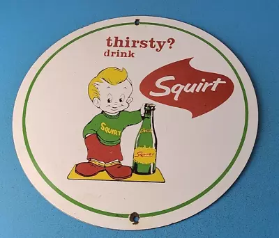 Vintage Squirt Porcelain Gas Soda Beverage Bottles General Store Pump Plate Sign • $110.07