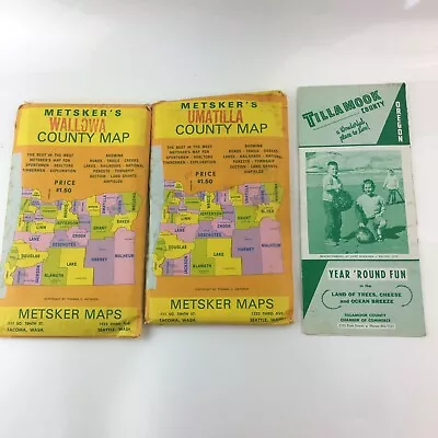 Lot Of 2 Metsker's Maps Of Oregon WALLOWA & UMATILLA County Vintage + Tillamook • $19.99