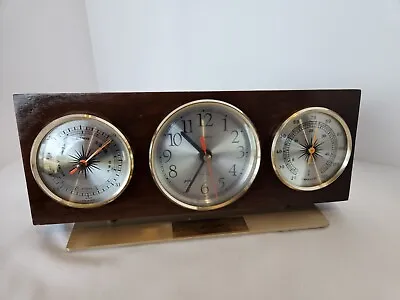 Vintage Linden Quartz Clock Thermometer Barometer Desk Top Wood Tested Working • $29.99