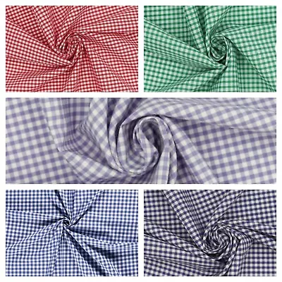 Polycotton Fabric 1/8  Gingham Check Material Dress Craft Uniform Checked Metre • £3.65