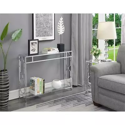 Pemberly Row Modern Clear Glass Rectangular Console Table In Chrome • $168.70