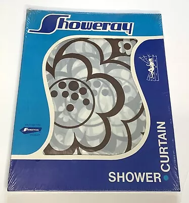 Vintage Showeray Vinyl Shower Curtain Brown Flowers Retro Mod NIP USA 72x72 • $29.99