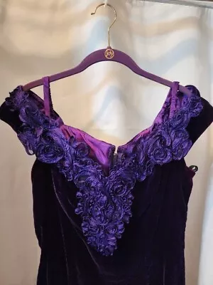 Zum Fancy Mesh Lace V Neckline  Purple Velvet Dress Off Shoulder Size 13 -14 • $47.99