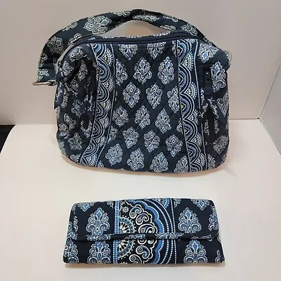 Vera Bradley Island Blooms Blue Satchel Purse Medium Large & Tri Fold Wallet Zip • $29.99