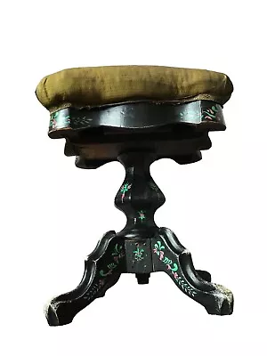 $123 • Buy Antique Victorian Piano Stool Bench 1877 Swivel Hand-painted. Tapestry Seat.