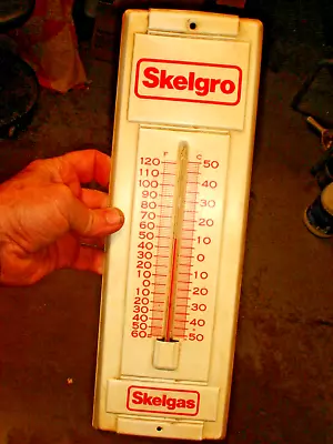 Vintage Skelly Oil Gas  Skelgro Skelgas Advertising Metal Thermometer 14” X 4.5” • $34.95