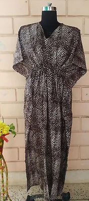 $39.67 • Buy Indian Multi Brown Cotton Floral Long Kaftan Maxi Night Gown Dress Women Coverup