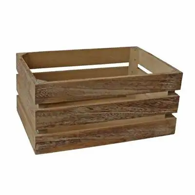 Deep Slatted Oak Effect Wooden Crate Rustic Vintage Style Storage Box • £18