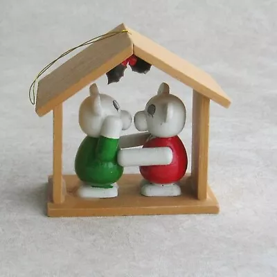 R Dakin Polar Bears Kissing Under The Mistletoe Christmas Ornament Wood 1980 • $9.95