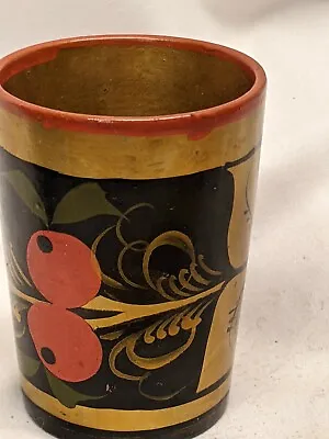 RUSSIAN HAND PAINTED LACQUERED WOOD  3 In Tall Cup VINTAGE  • $5.94