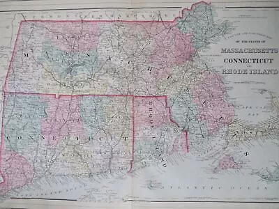 Massachusetts Connecticut Rhode Island New England 1887 Bradley-Mitchell Lg. Map • $52