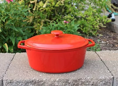 Color Cast Enameled Cast Iron Handled Dutch Oven Baker Casserole W/Lid Red Oval • $49.99