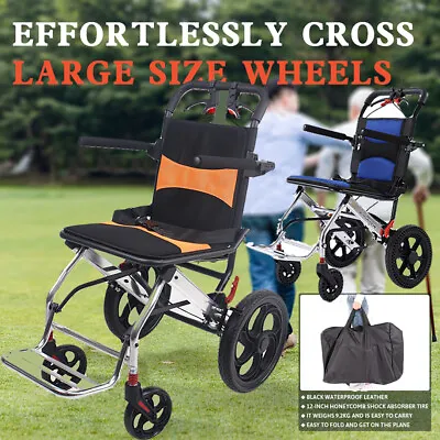 Lightweight Transport Wheelchair Folding Aluminium Travel ChairMobility Aids • $284.90