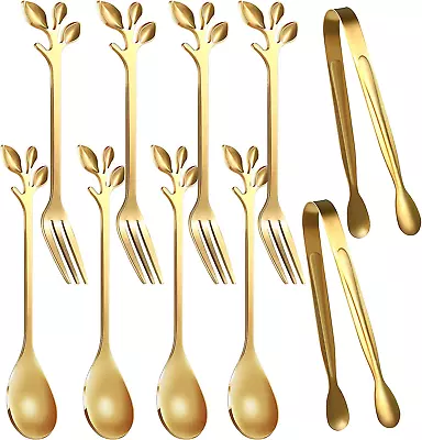 Leaf Coffee Spoons Mini Serving Tongs And Appetizer Forks Stainless Steel Sugar • $11.53