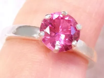 Pink Lab Sapphire Size 7 Ring 925 Sterling Silver USA Made 2.50ct 8mm Round • $55