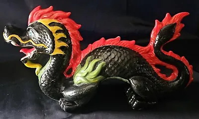 2012 Mayco Ceramic Mystical Dragon Figure 14 ×9  Black Red Yellow Green Chinese • $20