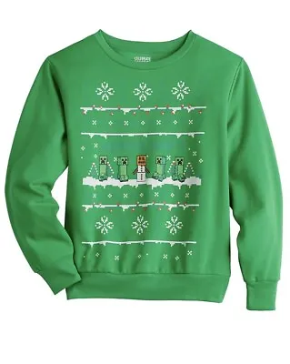 NWT Boy’s Minecraft Creeper Christmas Green Sweatshirt SZ XL (18/20) MSRP $36 • $11.39
