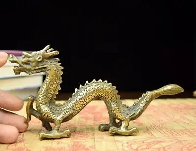  Chinese Hand Work Old Copper Carved Dragon Statue  • $18.99