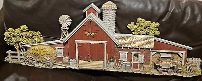 Vintage #587 Burwood Products 3D Farm Barn Barnyard Scene Wall Sculpture 46” X16 • $19