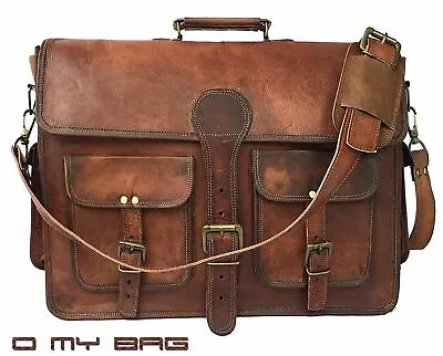 Vintage Real Goat Leather Messenger Bag Satchel Laptop MacBook Crossbody Bag 15  • $55.44