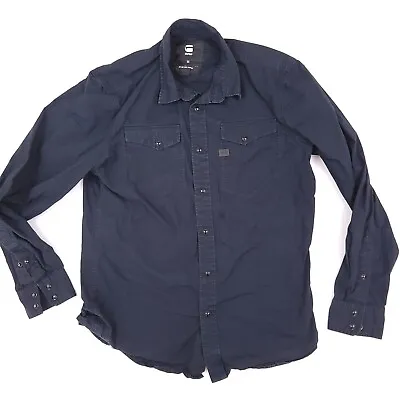 G Star Raw Shirt Mens Medium Blue Pearl Snap Long Sleeve Pockets Western Stretch • $13.38