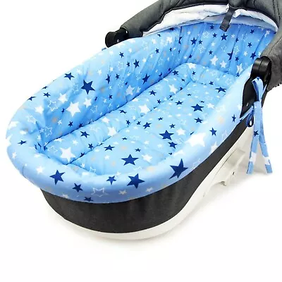 Baby Stroller Soft Cotton Insert With Mattress For Gondola Carrycot - BLUE STARS • £26.99