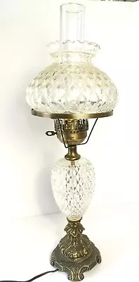 VTG Quilted Glass Ornate Brass Gone With The Wind Hurricane Electric Parlor Lamp • $64