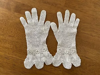 Irish Crochet Lace Gloves Vintage 1930s White Cotton Floral Women’s Accessories • $15