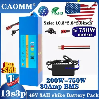 48V 8Ah Lithium Ion Battery Pack ≤750W EBike Scooter Electric Hub Motor Charger • $129.86