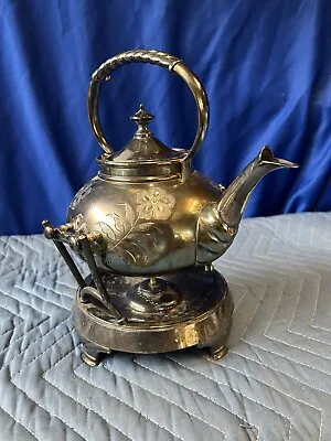 Vintage Silver Plate Steel Meriden B. Co Tea Pot On Stand (dented) • $43.45