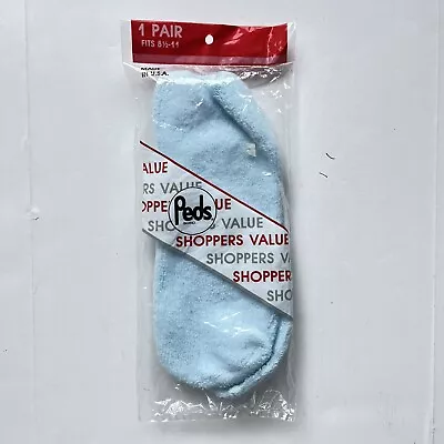 Vintage Peds Booties Socks 8.5 To 11 Fluffy Fleece Blue Orlon Acrylic USA • $17.99