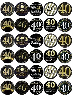 40th Birthday Black And Gold Edible Cupcake Toppers Edible Wafer Paper FairyCake • £2.50