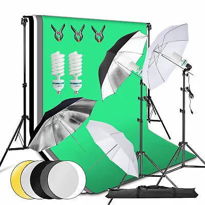 2x135W Photography Studio Continuous Lighting Kit 4 Backdrop Umbrella Stand Set • £126.99