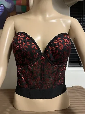 $20 • Buy Ladies Bustier S 38C Black&Red Lace Strapless Heart Shaped Front Plunging Back