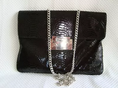 Michael Kors Sloan Black Python Embossed  Leather  Chain Shoulder Bag/ Clutch    • $68.44