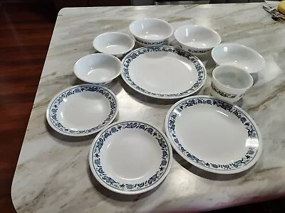 Corelle Corning Old Town Blue Set Of 10 Vintage Plates Bowls Open Sugar • $22