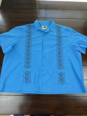 GUAYABERA Hawaiian Shirt Men Size 4XL XXXXL Blue Embroidered Pocket Cuba Q28 • $15.10