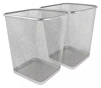 Silver Mesh Metal Trash Can Wastebaskets Square 6 Gallon 2 Pack • $23.17