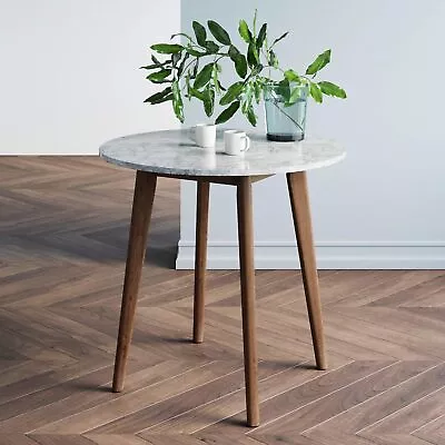 Nathan James Amalia Round Marble Bistro Dining Table With Legs In Wood Finish An • $285.66