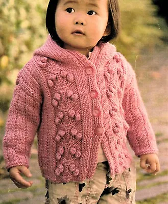 539 Baby Girls Aran Hooded Jacket 16 To 22  Vintage Knitting Pattern Copy • £3.49
