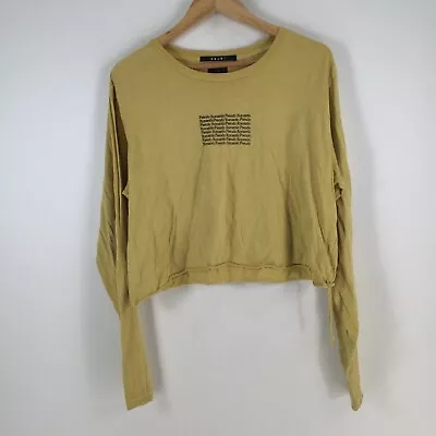 Ksubi Womens T Shirt Size L Yellow Long Sleeve Crop Cotton Round Neck 080564 • $22.95