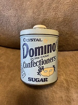 Crystal Domino Pure Cane Confectioners Sugar Baby Blue Tin Can Canister Vintage • $18