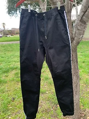Zanerobe Track Pants Sz 34 Black W/ Single White Stripe • $24