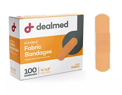 Dealmed 3/4  X 3  Flexible Fabric Adhesive Bandage Box Of 100 • $9.99