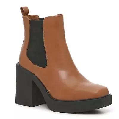 MIA Boots Women's Size 8 Cognac Square Toe Side-Zip Platform Block Heel • $39.99