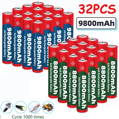 32PCS 1.5V 9800mAh AA / AAA Rechargeable Batteries LED Light Battery Alkaline US • $15.99