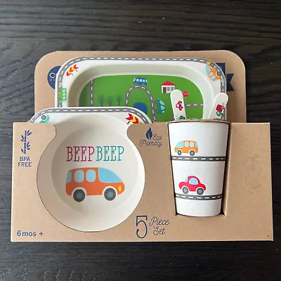 Core Kids Automobile 5 Piece Bamboo Dinnerware Set Cars Trucks Road Trees • $17.50